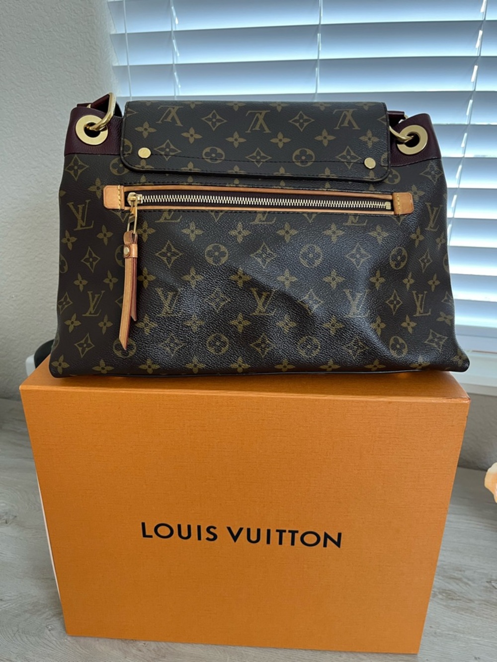 EUC Louis Vuitton Olympe Monogram Shoulder Bag in Brown with Burgundy Trim - Picture 3 of 13